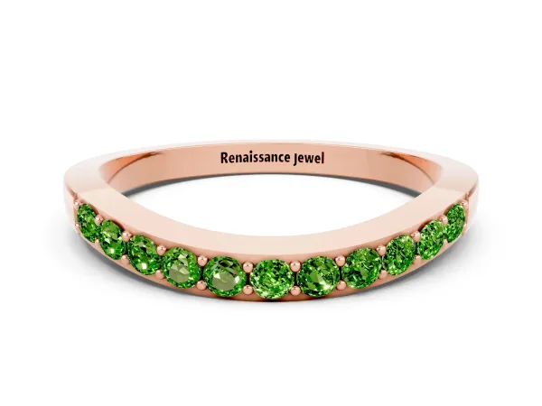 Round Peridot Curved Wedding Band with Channel Setting Rose gold