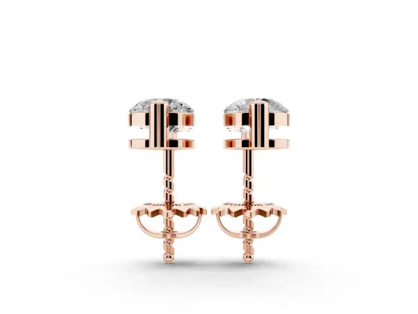 Three-Stone Round Diamond Drop Earrings with Prong Setting on White Gold Rose gold