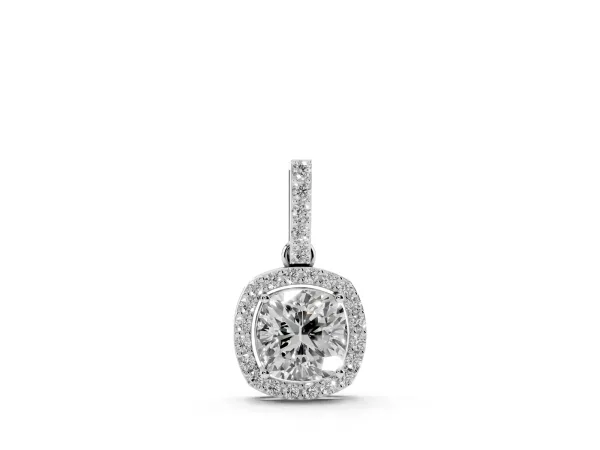 Cushion Halo Diamond Pendant with Prong Setting Silver