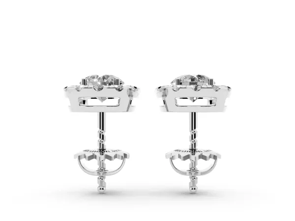 Round Cut Diamond Halo Stud Earrings White gold
