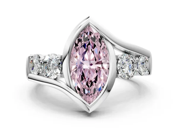 Fancy Pink Bezel Set Marquise Cut Diamond Bypass Ring with Round Accents Silver