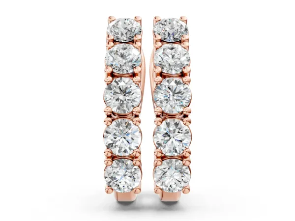 Round Diamond Channel Set Hoop Earrings with Four-Prong Setting Rose gold