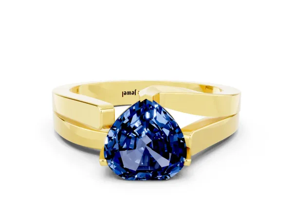 Modern Tension Set Heart Cut Blue Sapphire Solitaire Wide Band Ring Yellow gold