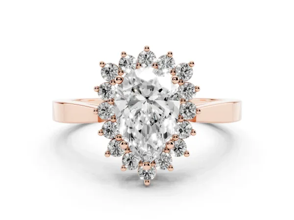 Pear Cut Cut Diamond Halo Ring with Round Brilliant Halo and Solitaire Band Rose gold
