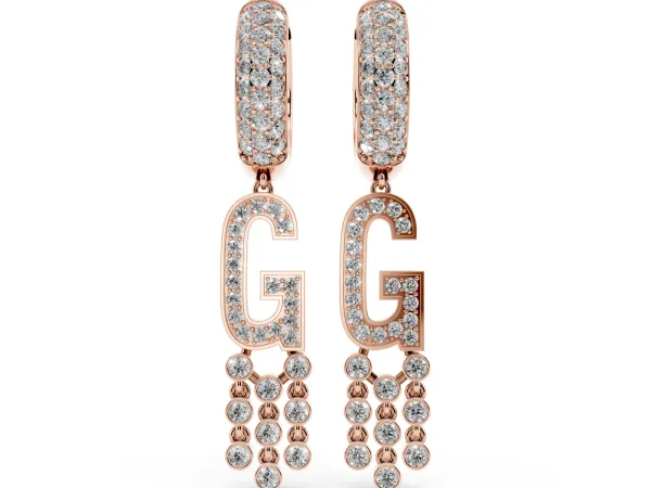 Round Diamond Initial G Huggie Hoop Earrings Rose gold