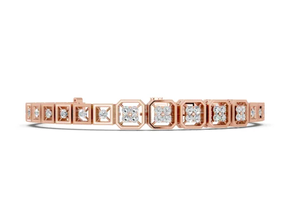 Round Diamond Tennis Bracelet with Milgrain Bezel Setting Rose gold
