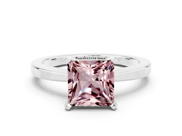 Princess Cut Morganite Solitaire Engagement Ring with Classic Band and Four-Prong Setting Silver