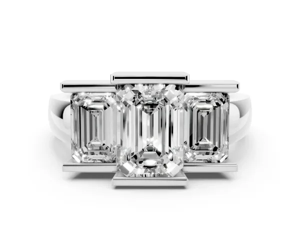 Three Stone Emerald Cut Cut Channel Set Diamond Ring Platinum
