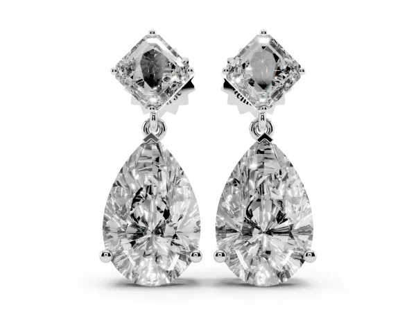 Princess and Pear Diamond Drop Earrings Platinum