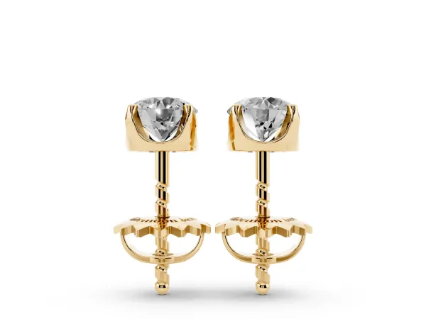 Round Solitaire Diamond Stud Earrings with Four-Prong Basket Setting Yellow gold