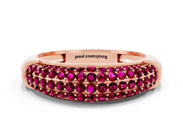 Three-Row Pavé Round Garnet Dome Band Rose gold
