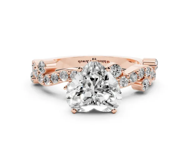 Heart Cut Cut Solitaire Diamond Twisted Band with Pave Setting Rose gold