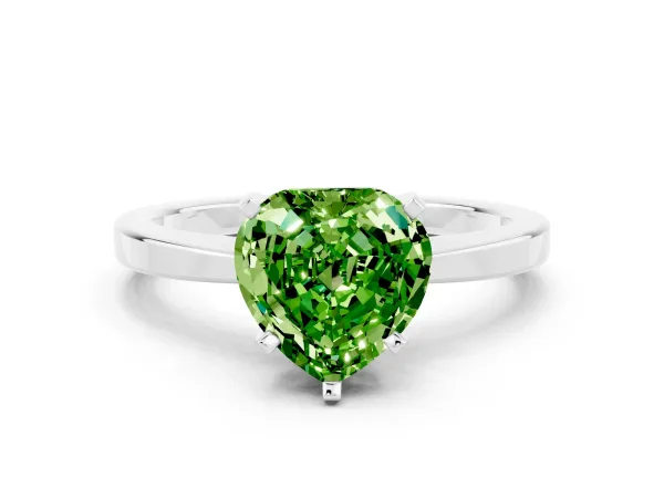 Heart Cut Peridot Solitaire Engagement Ring with Classic Band and Four-Prong Setting Silver