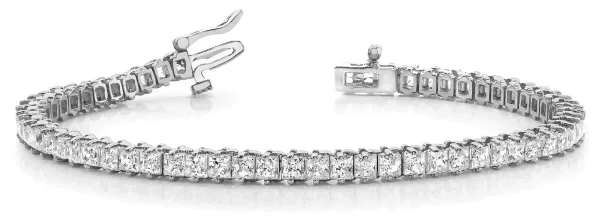 Princess Cut Diamond Tennis Bracelet with Four-Prong Setting White gold