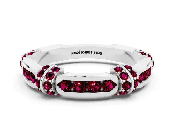 Pavé Round Garnet Link Band with Bezel Setting Platinum