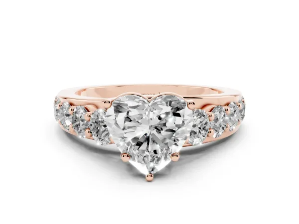 Heart Cut Diamond Engagement Ring with Pavé Band and Four-Prong Setting Rose gold