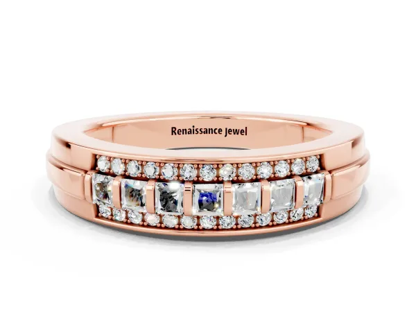 Bar-Set Princess Cut Moissanite Pavé Band Rose gold