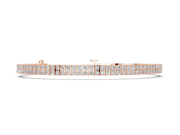 Three-Row Round Diamond Tennis Bracelet with Prong Setting Rose gold