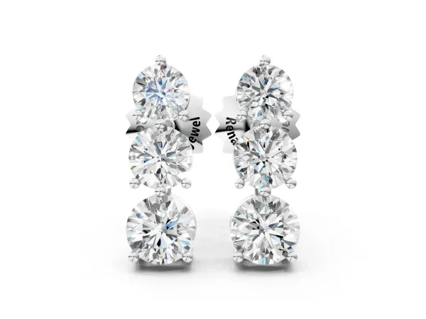 Three-Stone Round Diamond Prong-Set Drop Earrings White gold