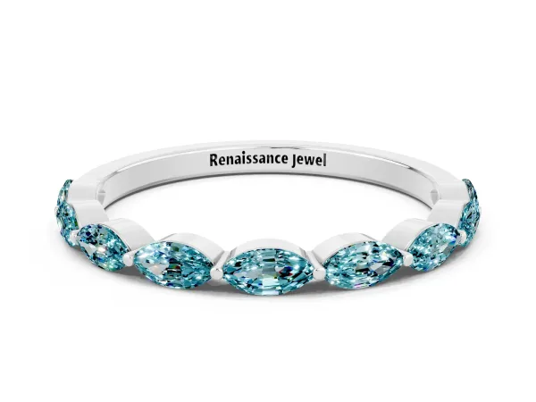 Marquise Blue Topaz Half Eternity Band with Prong Setting Platinum