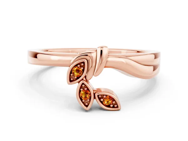 Three-Stone Round Citrine Leaf Bypass Ring with Bezel Setting Rose gold