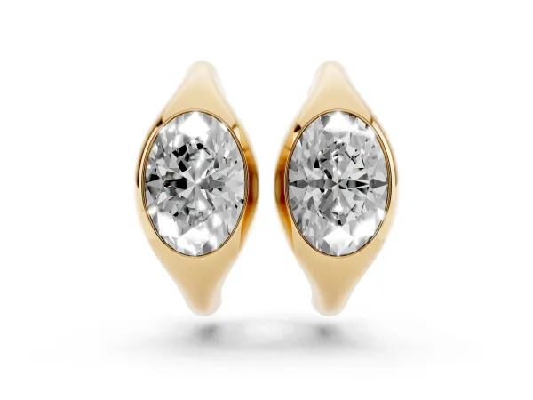 Oval Diamond Framed Huggie Hoop Earrings Yellow gold
