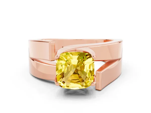 Modern Tension Set Cushion Cut Yellow Sapphire Solitaire Wide Band Ring Rose gold