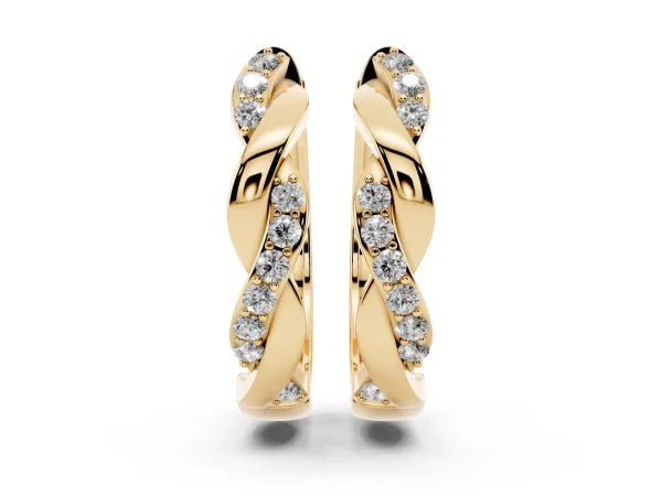 Round Cut Diamond Twisted Pavé Hoop Earrings Yellow gold