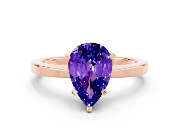 Pear Cut Tanzanite Solitaire Engagement Ring with Classic Band and Four-Prong Setting Rose gold