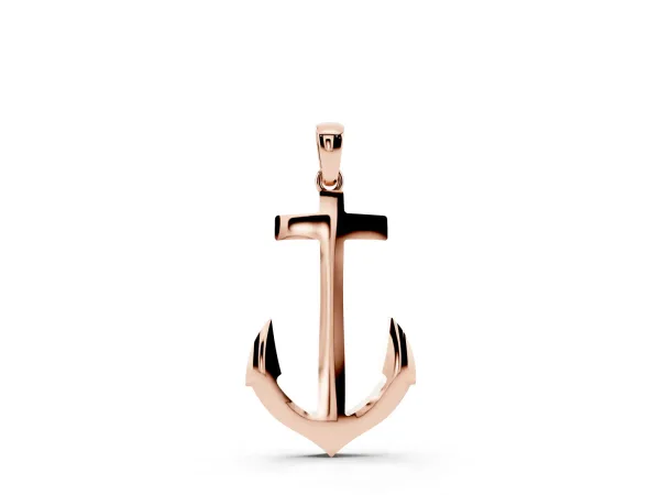Silver Anchor Pendant with Round Diamond Bezel Setting Rose gold