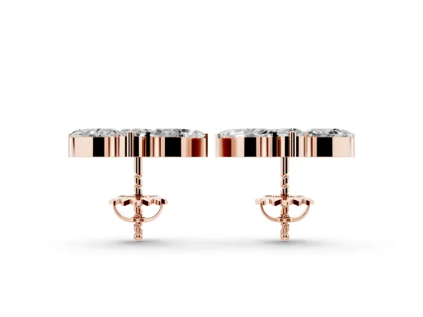 Marquise Cluster Stud Earrings with Round Prong Setting Rose gold