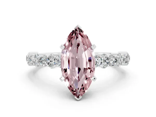 Marquise Cut Morganite Side Stone Solitaire Ring with Round and Four-Prong Setting White gold