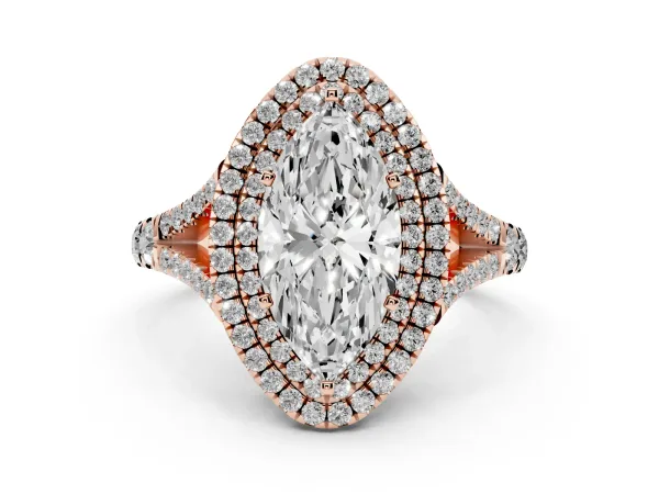 Marquise Cut Diamond Pavé Split Shank Double Halo Engagement Ring Rose gold