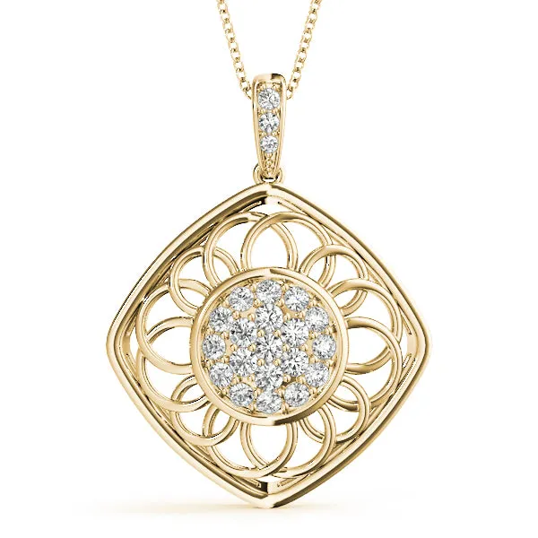 Round Cluster Diamond Prong Set Pendant Yellow gold