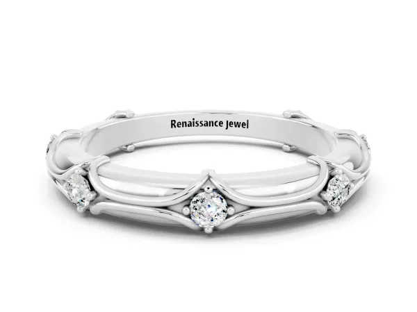 Round Moissanite Prong Set Milgrain Eternity Band Platinum