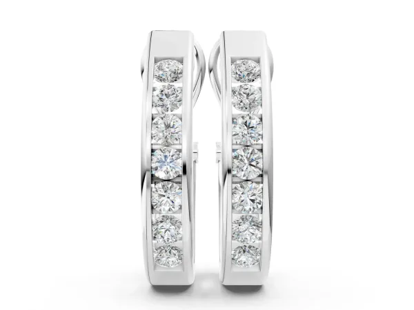 Channel-Set Round Diamond Hoop Earrings in White Gold White gold