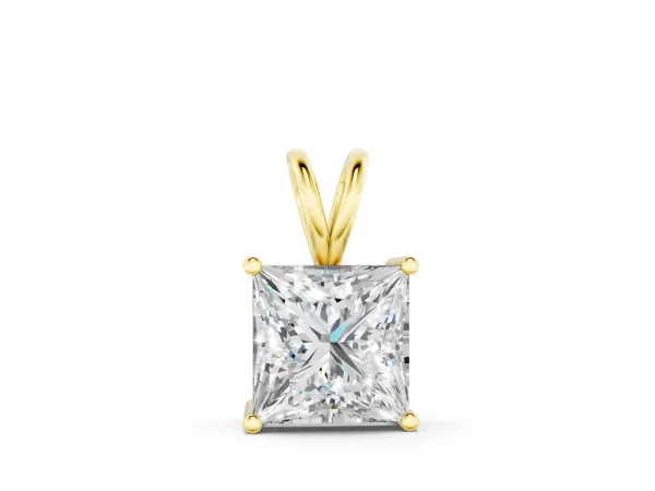Princess Diamond Solitaire Pendant with Four Prong Setting Yellow gold
