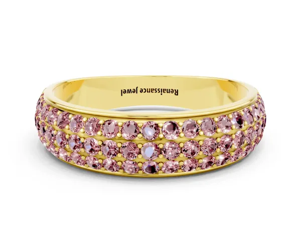 Three-Row Round Morganite Eternity Band with Shared Prong Setting Yellow gold