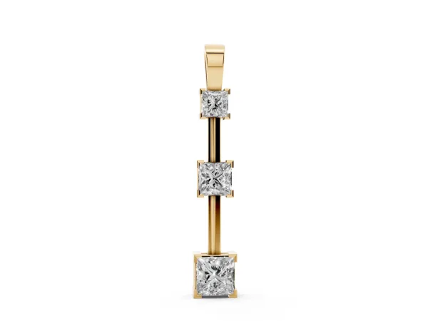 Three-Stone Princess Cut Prong Set Pendant Yellow gold
