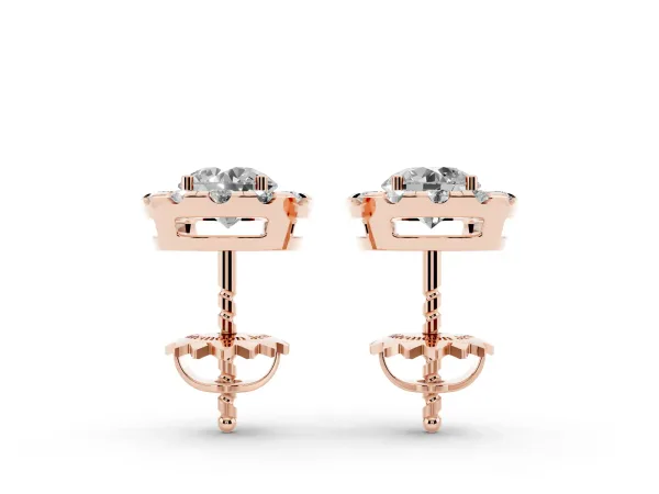 Round Cut Diamond Halo Stud Earrings Rose gold