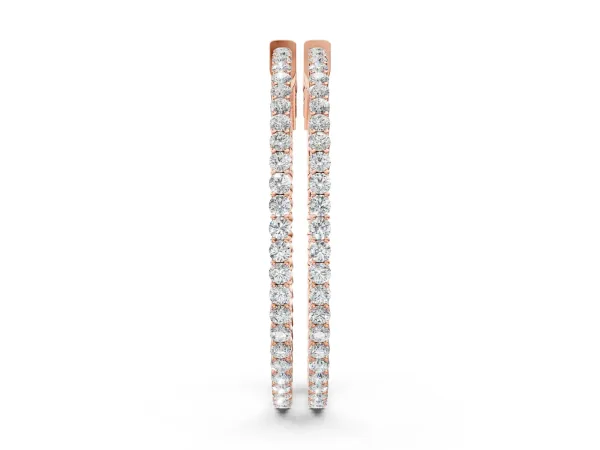 Round Diamond Hoop Earrings with Pave Setting and Shared Prong Rose gold