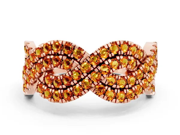 Pavé Round Citrine Infinity Twist Band with Shared Prong Setting Rose gold