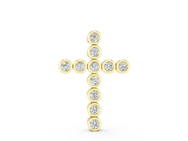 Bezel-Set Round Diamond Cross Pendant Yellow gold