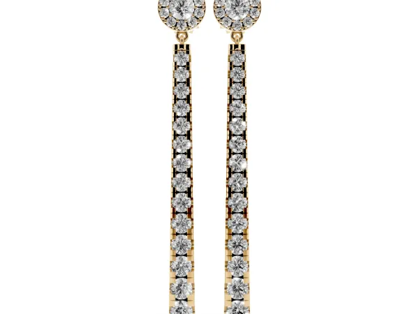 Round Cut Diamond Hinged Graduated Drop Earrings Yellow gold
