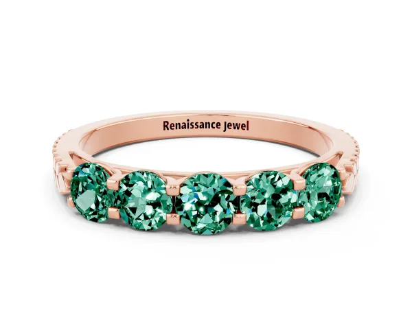 Five-Stone Round Green Sapphire Prong-Set Band Rose gold