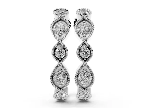 Milgrain Marquise Diamond Hoop Earrings with Bezel Setting Silver