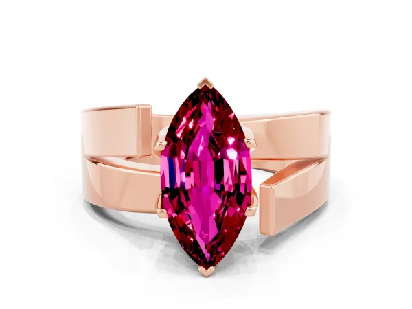 Modern Tension Set Marquise Cut Garnet Solitaire Wide Band Ring Rose gold
