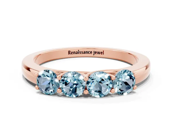 Four-Stone Round Aquamarine Prong-Set Band Rose gold