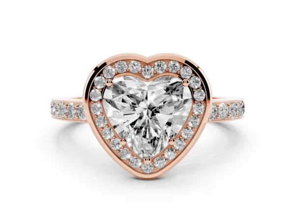Heart Cut Diamond Halo Ring with Bezel Frame and Pavé Band Rose gold