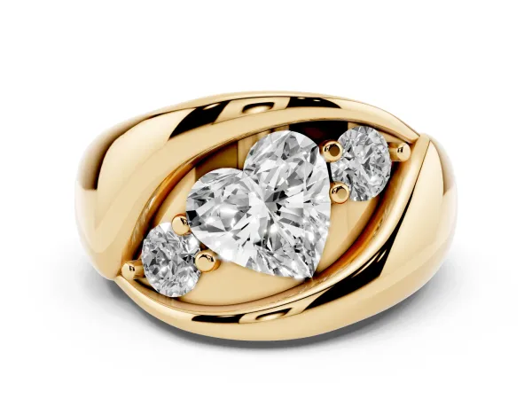 Channel Set Heart Cut Diamond Crossover Band Yellow gold